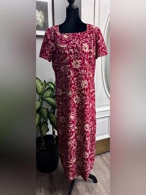 vintage Talbots Floral Maxi Sheath Dress square neck side button size 12